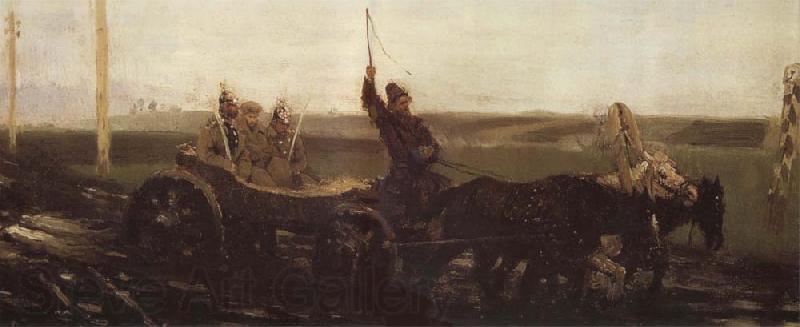 Ilya Repin Under Guard,Along the Muddy Road Norge oil painting art
